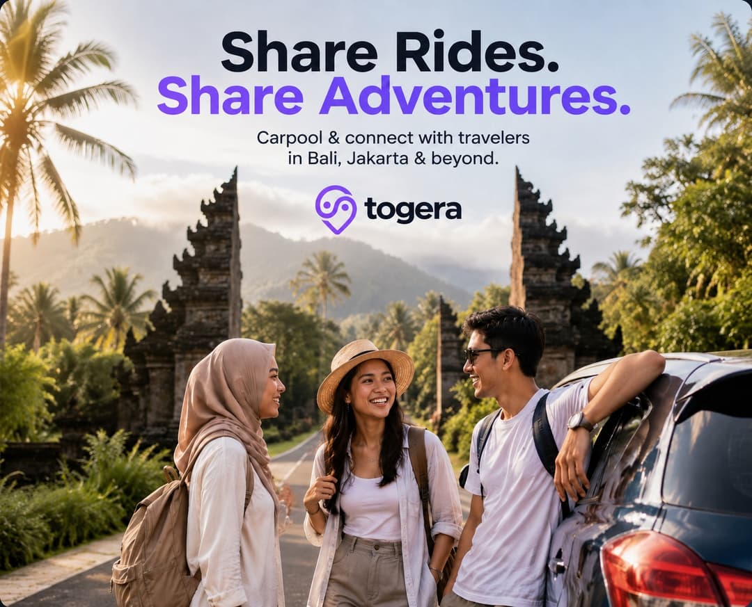 Indonesia backpacker community members carpooling and traveling together